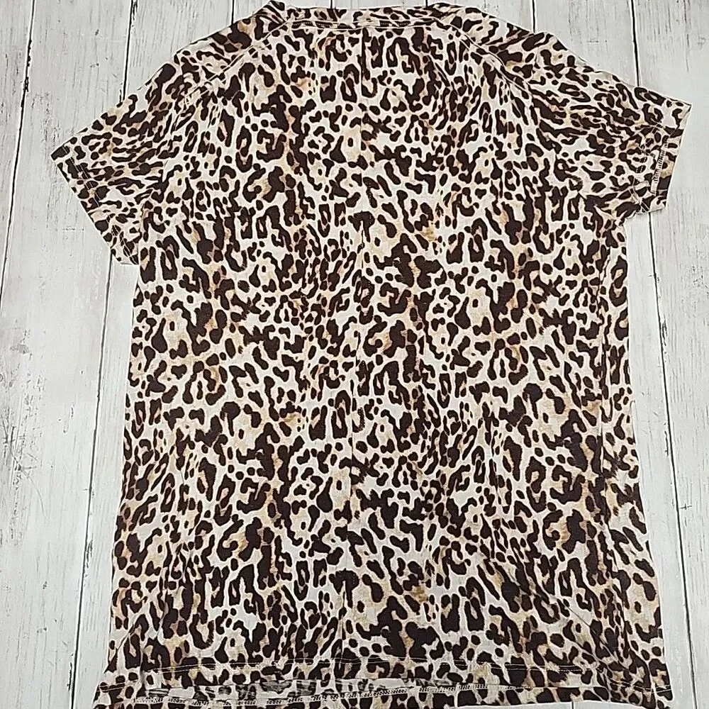 Banana Republic Cheetah Leopard Print Short Sleeve Shirt Top Womens Size S